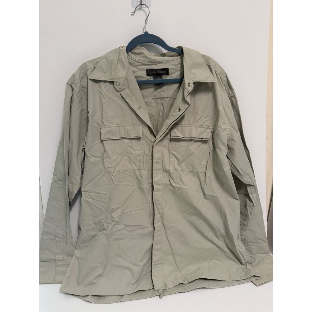 Banana Republic Mens XL Khaki Utility Shirt Snap Front Long Sleeve Cotton Nylon